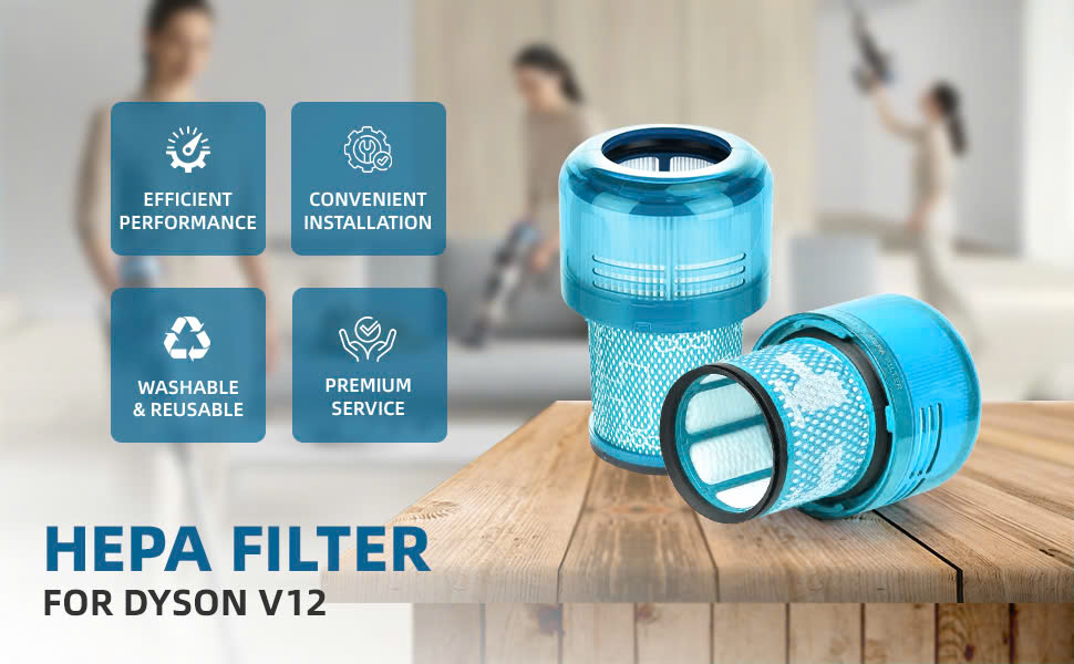 HEPA replacement filter for Dyson V12 with efficient, reusable design
