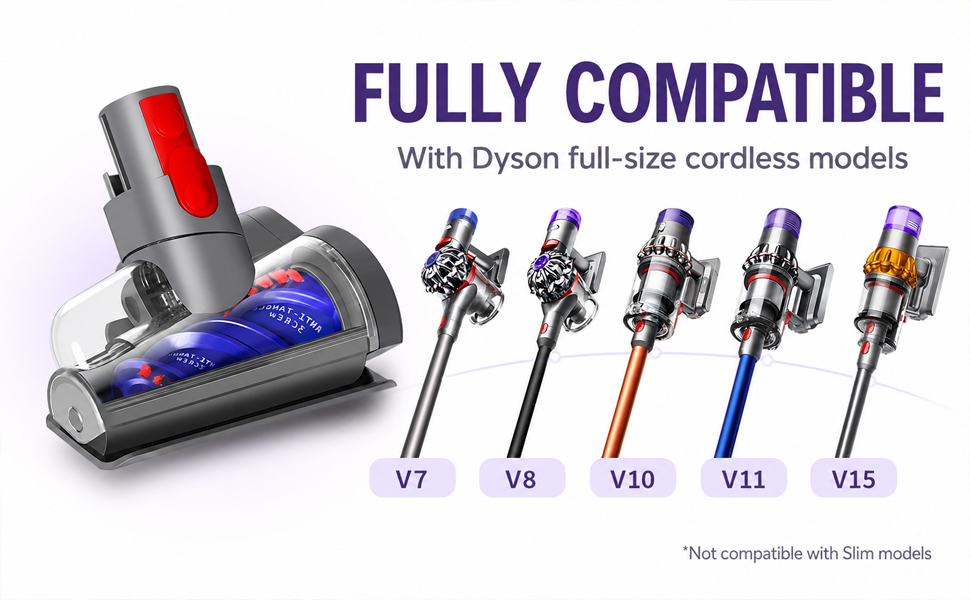 Mini motorized brush head for Dyson V7 V8 V10 V11 V15; pet hair vacuum attachment